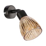Kinkiet AMCOS czarny 1x40W E14 bursztynowy klosz nowoczesna lampa ścienna do salonu sypialni korytarza