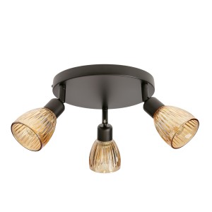 Lampa sufitowa AMCOS  czarna 3x40W E14 bursztynowe klosze nowoczesna oprawa sufitowa do salonu sypialni korytarza