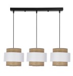 Lampa wisząca Forni 3xE27 40W czarna, abażury biały i orzechowy nowoczesna do salonu, jadalni, kuchni, metalowa, tkaninowa