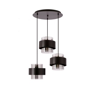 Spiega lampa wisząca talerz czarny 3x60W E27 klosz dymiony
