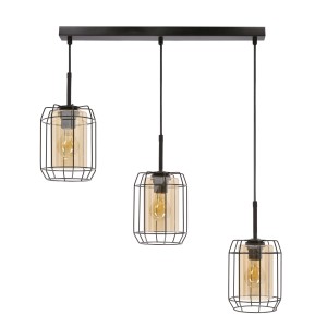 JONERA lampa wisząca czarny 3x40W E27 klosz  bursztynowy