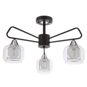 GATO lampa sufitowa czarny 3x40W E14 klosz szklany bezbarwny+chromowy