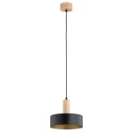 LAMPA WISZĄCA ALFA GLORY CZARNA & DREWNIANA 1xE27 /  61565