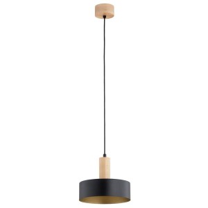 LAMPA WISZĄCA ALFA GLORY CZARNA & DREWNIANA 1xE27 /  61565
