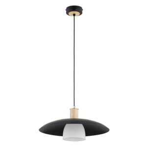 LAMPA WISZĄCA ALFA SPINER CZARNA & BIAŁA & DREWNIANA 1xE27 /  61564