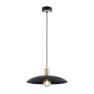 LAMPA WISZĄCA ALFA SPINER CZARNA & DREWNIANA 1xE27 /  61563