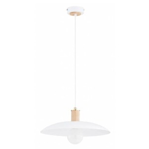 LAMPA WISZĄCA ALFA SPINER DREWNIANA & BIAŁA 1xE27 /  61554