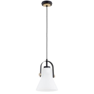 LAMPA WISZĄCA ALFA ASARI CZARNA & BIAŁA & DREWNIANA 1xE27 / 61637