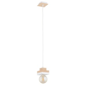 LAMPA WISZĄCA ALFA MIKO DREWNIANA & BIAŁA 1xE27 /  61543