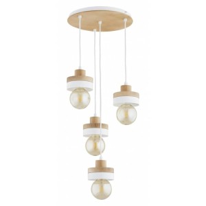 LAMPA WISZĄCA ALFA LARSO DREWNIANA & BIAŁA 4xE27 /  63410