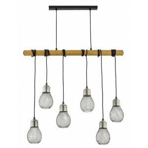 LAMPA WISZĄCA ALFA PIKOLO CZARNA & DREWNIANA 6XE14 / 63392