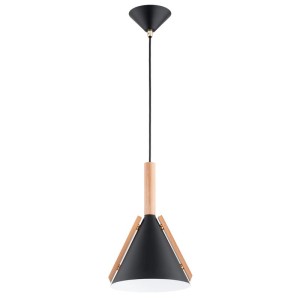 LAMPA WISZĄCA ALFA FORTEL CZARNA & DREWNIANA 1xE27 / 61493