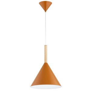LAMPA WISZĄCA ALFA FUKS POMARAŃCZOWA & DREWNIANA 1xE27 / 61474
