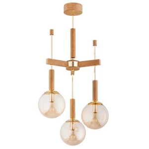 LAMPA SUFITOWA ALFA GIDIA DREWNIANA & ZŁOTA 3xE14 / 62522