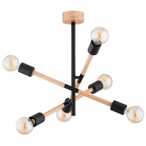 LAMPA SUFITOWA ALFA SETRA DREWNIANA & CZARNA 6xE27 / 63282