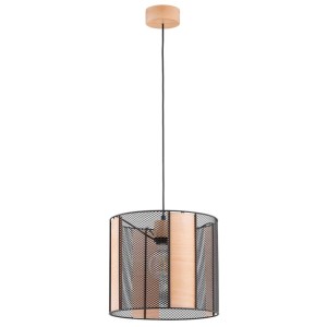 LAMPA WISZĄCA ALFA NETIS CZARNA & DREWNIANA 1xE27 / 61381