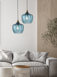 LAMPA WISZĄCA  1XE27 NIEBIESKIE SZKŁO / 19175