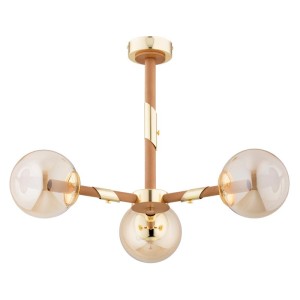 LAMPA SUFITOWA ALFA GELIA ZŁOTA & DREWNIANA 3xE14  / 62425
