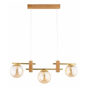 LAMPA WISZĄCA ALFA AKSAN DREWNIANA & ZŁOTA 3xE14 / 62668