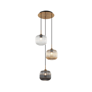 LAMPA WISZĄCA 22073 – 3xE27 40W, ANTYCZNY MOSIĄDZ I DEKORACYJNE SZKŁO