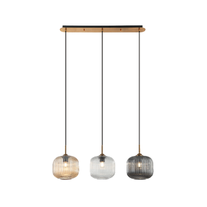 LAMPA WISZĄCA 22074 – 3xE27 40W, POSTARZANY MOSIĄDZ I DEKORACYJNE SZKŁO
