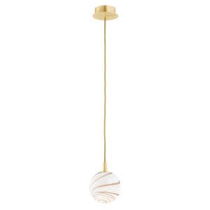 Mosiężna lampa wisząca złota marmur alabastrowy klosz kula mała szczotkowany mosiądz ALMIROS 8450