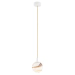 Biała lampa wisząca, kulka na przewodzie marmurowy wzór alabaster kremowy przewód złoty ALMIROS 8451