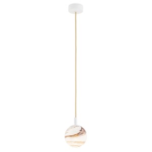 Biała lampa wisząca, kulka na przewodzie marmurowy wzór alabaster kremowy przewód złoty ALMIROS 8451