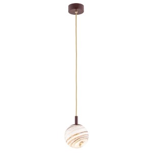 Prosta lampa wisząca w kolorze czekoladowy brąz ze szklanym kloszem alabaster o wzorze marmuru mała ALMIROS 8452