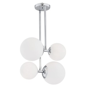 Lampa wiszącza chrom, 4 białe kule wiszące na metalowym stelażu ASPEN 1646