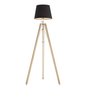 Lampa stojąca z podstawą w stylu statywu i czarnym tkaninowym abażurem ASTER 3421