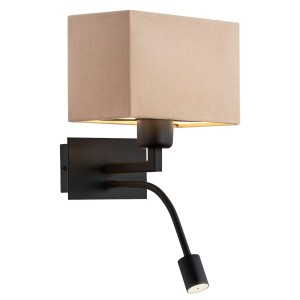 Lampa hotelowa czarny kinkiet beżowy abażur nad łóżko z lampką nocną BILL 1043