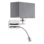 Lampa hotelowa chromowy kinkiet szary abażur nad łóżko z lampką nocną BILL 1053
