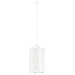 Lampa wisząca na łańcuchu biała stalowa klatka z przezroczystymi szybami BODRUM 1251