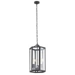 Lampa wisząca na łańcuchu czarna stalowa klatka z przezroczystymi szybami BODRUM 1253