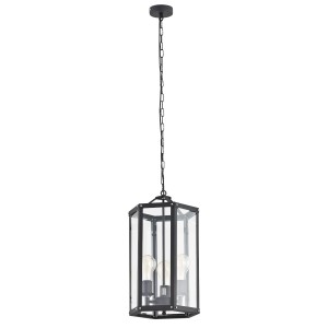 Lampa wisząca na łańcuchu czarna stalowa klatka z przezroczystymi szybami BODRUM 1253