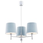 Lampa wisząca żyrandol chrom 3-płomienny glamour welurowy abażur błękitny BOLZANO 1383