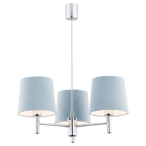Lampa wisząca żyrandol chrom 3-płomienny glamour welurowy abażur błękitny BOLZANO 1383