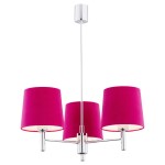 Lampa wisząca żyrandol chrom 3-płomienny glamour welurowy abażur róż BOLZANO 1382