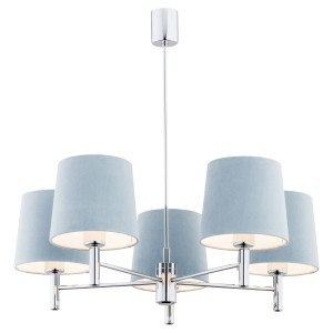 Lampa wisząca żyrandol chrom duża glamour welurowy abażur błękitny BOLZANO 2076