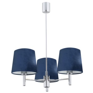 Lampa wisząca żyrandol chrom 3-płomienny glamour welurowy abażur granat BOLZANO 1381