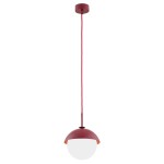 Lampa ze szklaną kulką mlecznym kloszem i metalową kopułką kapelusikiem nowoczesny industrialny design CAPPELLO 8296 czerwona