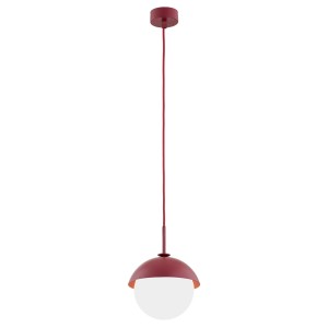 Lampa ze szklaną kulką mlecznym kloszem i metalową kopułką kapelusikiem nowoczesny industrialny design CAPPELLO 8296 czerwona