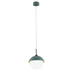 Lampa ze szklaną kulką mlecznym kloszem i metalową kopułką kapelusikiem nowoczesny industrialny design CAPPELLO 8297 zielona