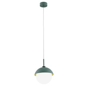 Lampa ze szklaną kulką mlecznym kloszem i metalową kopułką kapelusikiem nowoczesny industrialny design CAPPELLO 8297 zielona