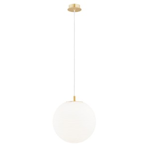 Lampa wisząca szklana kula biała mosiądz podsufitka EVANS 8578