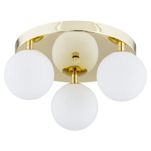 Lampa sufitowa plafon miedź złoto w stylu glamour koło 3 kule mleczne szkło FLAVIO 1413
