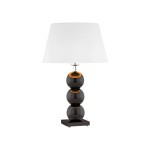 Elegancka finezyjna lampa stołowa szklane czarne kulki podstawa biały tkaninowy abażur FUDŻI 4058