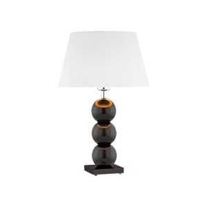 Elegancka finezyjna lampa stołowa szklane czarne kulki podstawa biały tkaninowy abażur FUDŻI 4058