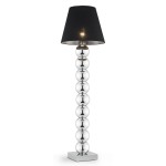 Fudżi 3657 kule lampa stojąca srebrna chrom czarny tkaninowy abażur